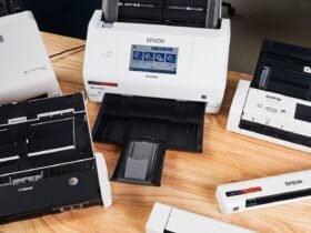 A diverse array of scanners, including models from Epson, Canon and Brother.