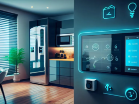Visual of an extremely modern kitchen illuminated with smart switches