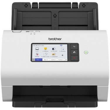 Discover the Brother ADS-4900W's front view, showcasing the best scanner interface for simple, user-friendly operation and effortless document handling.