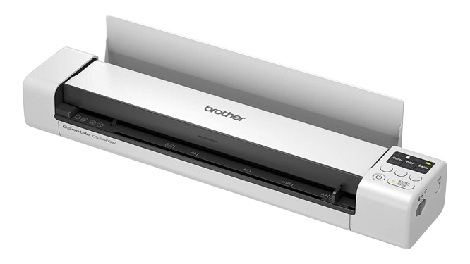 Side view of the Brother DS-940DW, the best scanner for those needing compact, mobile scanning solutions without compromising on quality or performance.