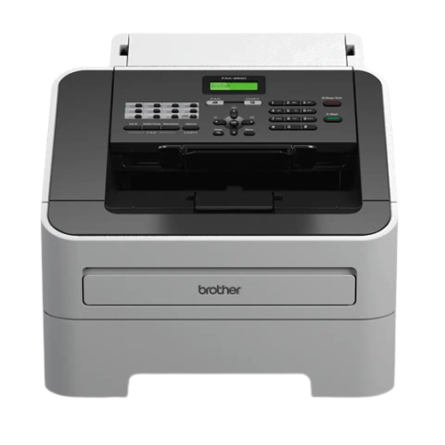 Brother FAX-2940: A compact, monochrome laser fax machine with a built-in handset and a simple control panel.