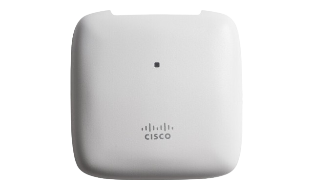 Cisco 240AC Wi-Fi 5 Access Point displayed in a minimalistic design with a white square body and Cisco's iconic brand logo, denoting a reliable connectivity solution.