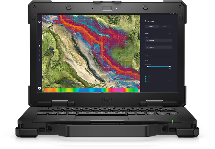 Dell Latitude 5430 rugged laptop, featuring a sturdy build and enhanced readability under sunlight, designed for tough outdoor usage.