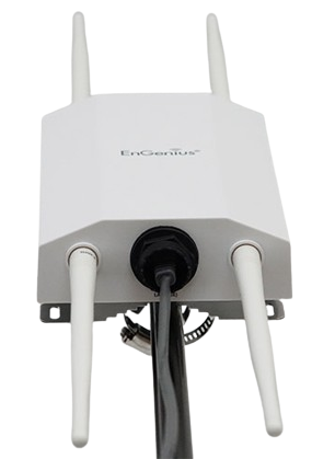 EnGenius EWS850AP Outdoor Access Point, equipped with external antennas and a durable white casing, ideal for extending wireless networks to outdoor environments.