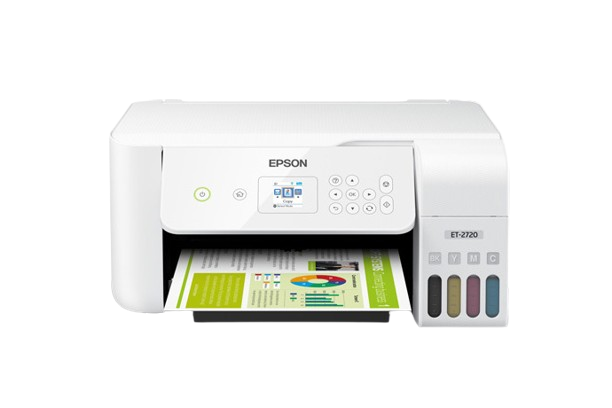 The Epson EcoTank ET-2720 printer, featuring a unique cartridge-free design and visible ink tanks, is an economical and eco-friendly choice as one of the best printers for students.