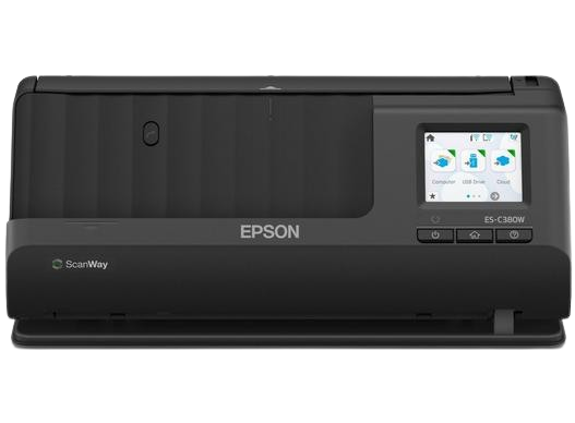 Get a top view look at the Epson ES-C380W, the scanner that blends intuitive functionality with exceptional scanning speed for a top-tier document management experience.