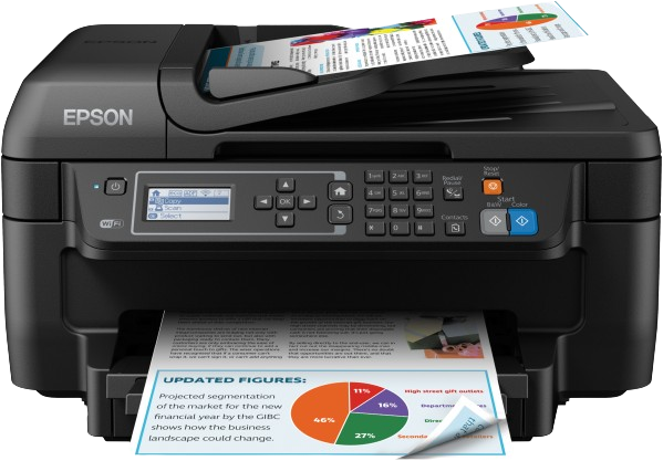 Best fax machine: Epson WorkForce WF-2750DWF, a versatile all-in-one inkjet printer with Wi-Fi connectivity and the ability to print, scan, copy, and fax.