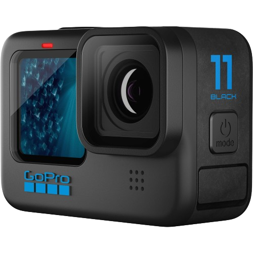 Showcasing the sleek profile of the GoPro Hero 11 Black, this camera is celebrated as one of the GoPros for its durability and high-performance features in extreme conditions.