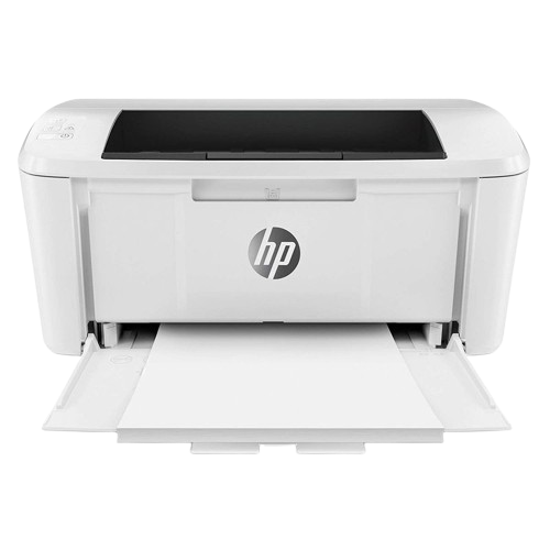 HP LaserJet Pro M15w, a sleek white laser printer, is open showing its toner cartridge, a great choice for students needing to efficiently handle heavy text printing workloads.