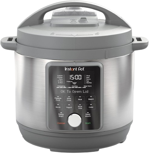 The Instant Pot Pro in a sleek grey finish offers a multitude of cooking options and is a favorite for those seeking the Instant Pot.