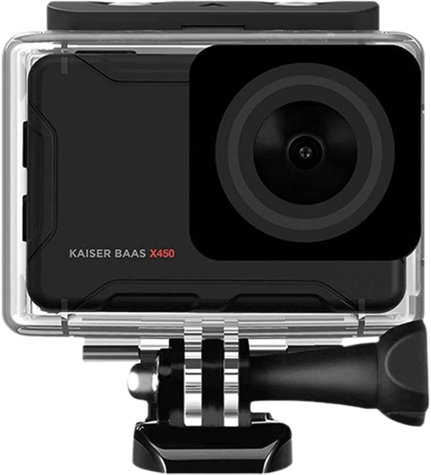 The Kaiser Baas X450 is the best action camera encased in a clear waterproof housing, showcasing its versatility and readiness for any adventure at a budget-friendly price.