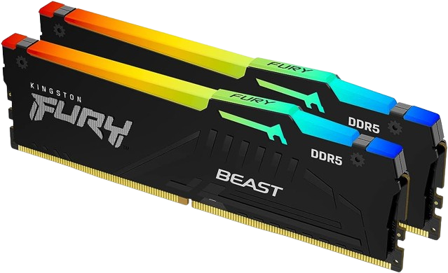 Amplify your system's performance and style with Kingston FURY Beast RGB DDR5, DDR5 RAM crafted for those who demand high-speed memory with customizable RGB lighting.