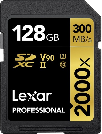 The Lexar Professional Class 10 UHS-II 2000x SD Card offers 128 GB of storage, making it a top pick for SD card in its class.