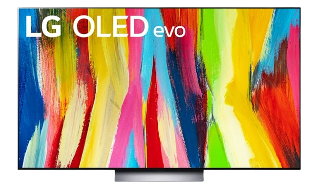 The LG OLED Evo C2 model comes alive with a brilliant display of abstract colors, promising a top-notch viewing experience for sports that makes it a strong contender for the TV.