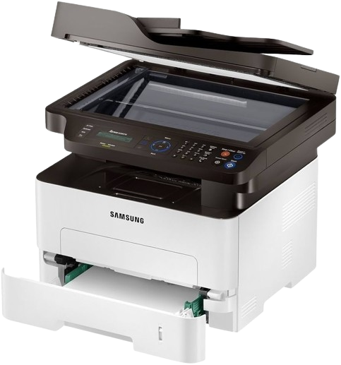 Samsung M2885FW 4-in-1 Multifunction Xpress: A multifunctional laser printer that offers printing, scanning, copying, and faxing in a sleek, black design.