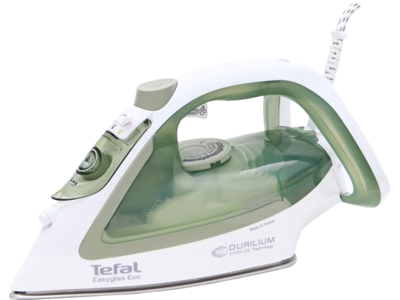 The Tefal Easygliss Eco FV5781G0 is a green-conscious iron with a unique Durilium Airglide soleplate, ensuring excellent glide for faster ironing and is considered one of the steam irons for eco-friendly households.