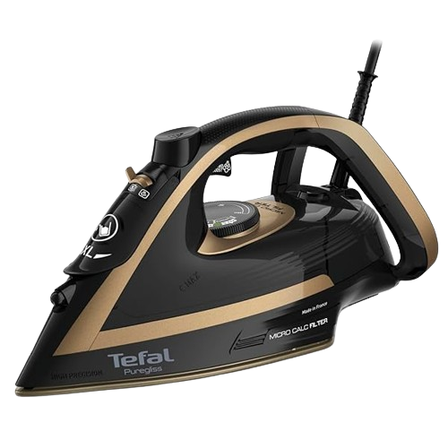 The Tefal FV9845 Ultimate Pure Steam Iron offers a high-precision tip and an anti-scale collector, positioning it as a top performer among the steam irons for meticulous garment care.