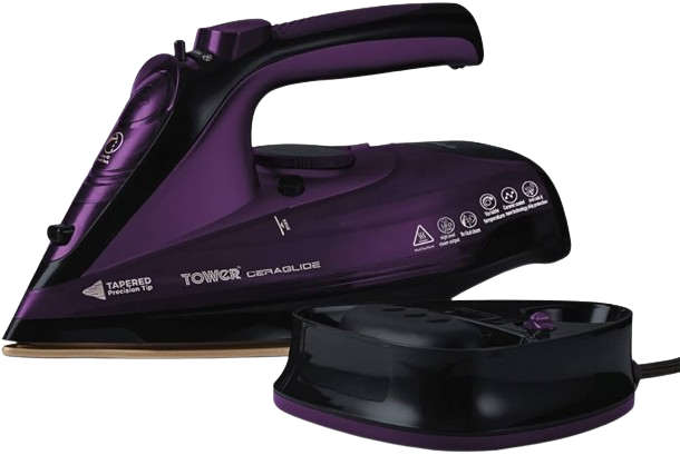 Tower's T22008 CeraGlide Steam Iron combines the efficiency of a tapered precision tip with the smooth glide of a ceramic soleplate, ranking it among the steam irons for precision ironing.