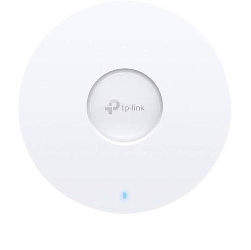 TP-Link EAP660 HD Wi-Fi 6 Access Point featuring a round white design with a central LED ring, indicative of its advanced wireless capabilities and sleek aesthetic.