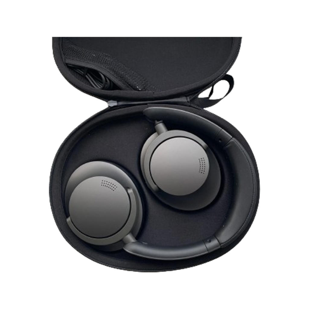 1MORE Sonoflow headphones displayed with a compact case, emphasizing portability without compromising on the audio experience.
