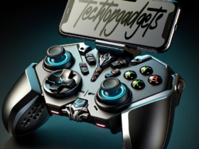 A sophisticated setup featuring a mobile gaming controller with customizable buttons and phone mount, showcasing top technology in 2024's best controllers.