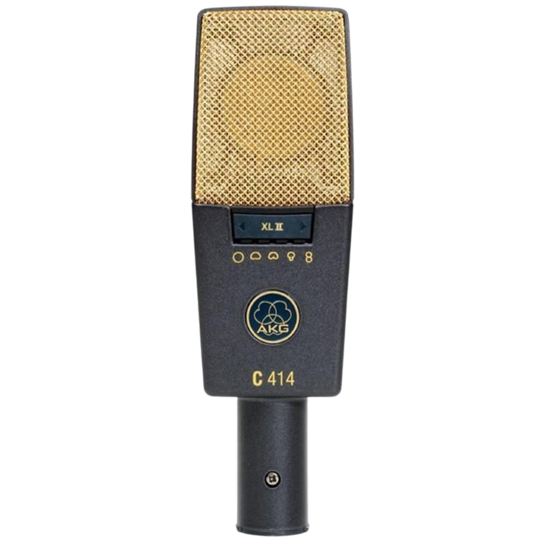 The AKG C414 XLII microphone, renowned for its exceptional sound quality and versatility in professional recording environments.