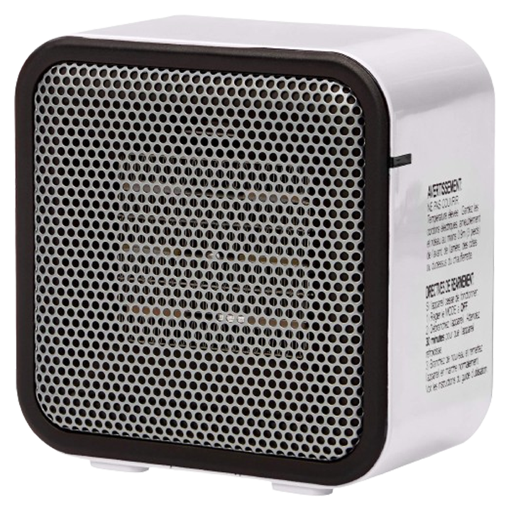 The Amazon Basics Small Heater is a compact and stylish heating solution, ideal for personal spaces, featuring a minimalist design with a patterned grill and a black and white color scheme, ensuring efficient heating for 2024.