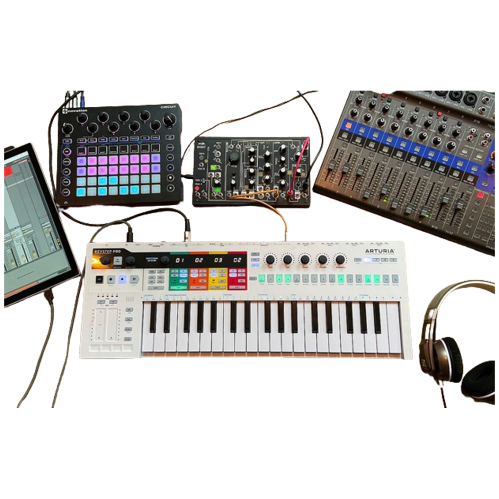 A detailed view of Arturia KeyStep Pro MIDI Controller, equipped with a multichannel sequencer, chord and scale functionality, and dynamic controls for expert sound manipulation.