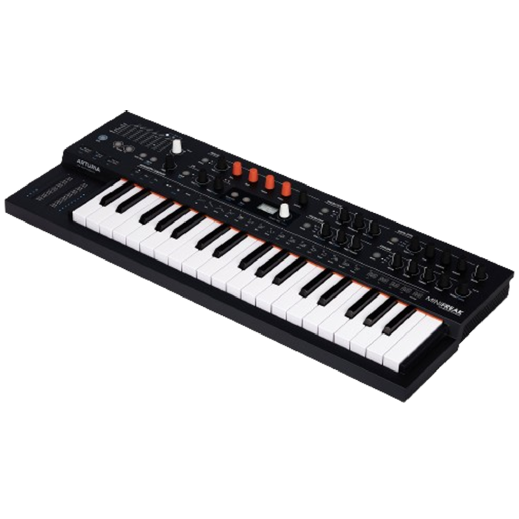 The Arturia MiniFreak synthesizer, highlighted as the synthesizer, combines rich sounds with a user-friendly interface.