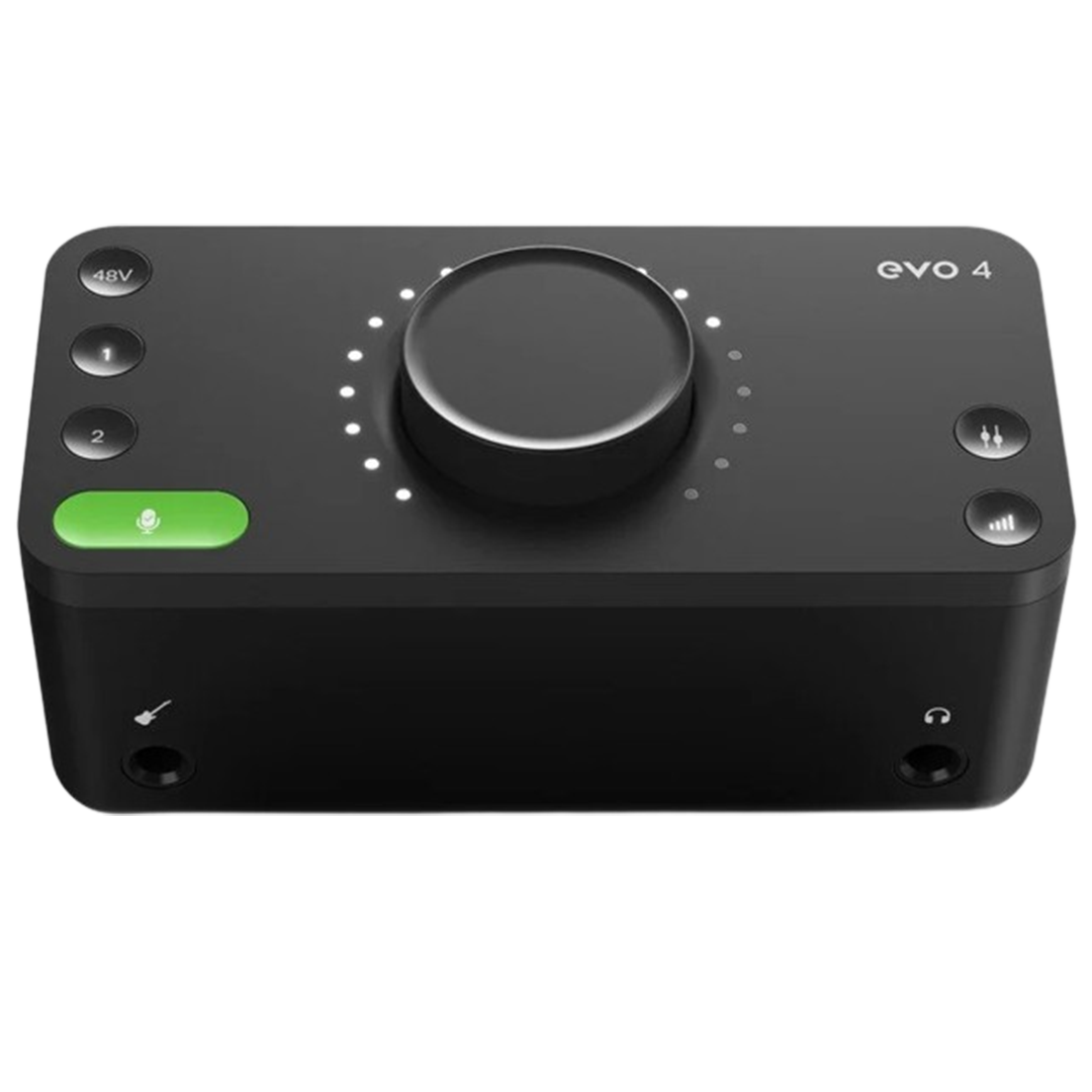 The Audient EVO 4 interface is featured as one of the audio interfaces for its compact design and intuitive controls, ideal for streamlined recording setups.
