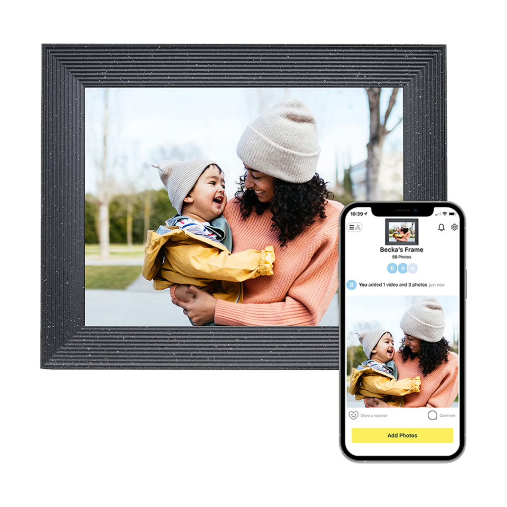 A mother's love framed in the Aura Mason Luxe, a digital photo frame for grandparents that brings family moments to life.