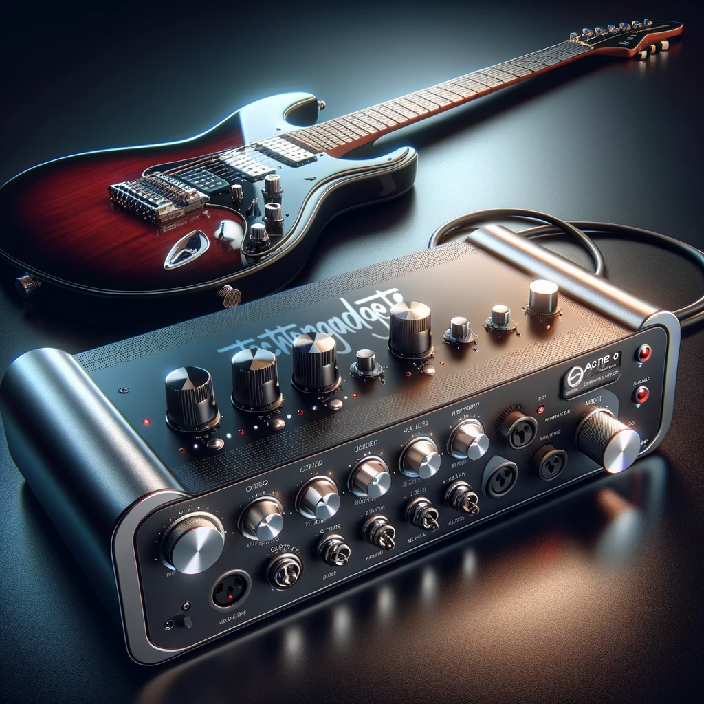 An electric guitar paired with one of the best audio interfaces for guitar, showcasing the perfect combination for professional-grade music production.