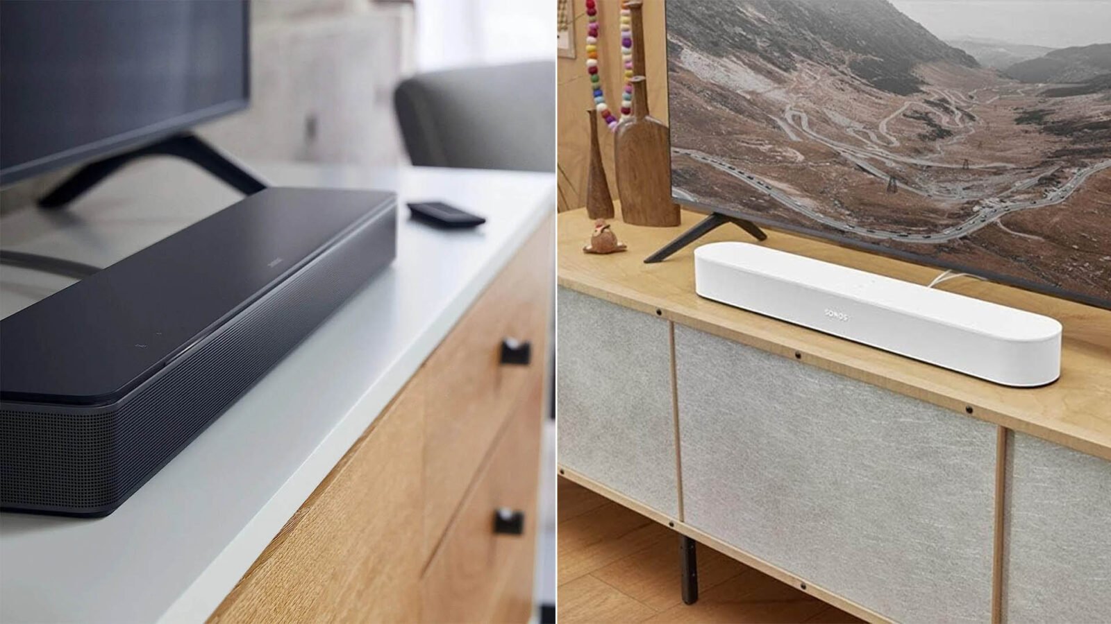 A side-by-side display of two of the best cheap soundbars, showcasing their sleek designs that blend seamlessly with home decor while offering quality sound.
