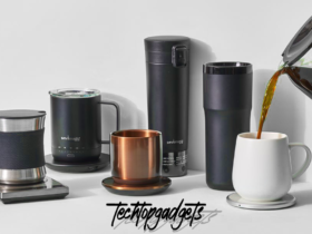 Explore the best self-heating coffee mugs from Cosori to SMRTMUGG, each designed to keep your coffee at the perfect temperature, showcased in a sleek, modern setup.