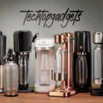 An array of sleek soda makers from TechnoGadgets, each showcasing a modern and sophisticated design, representing the best options for at-home carbonated drink enthusiasts.