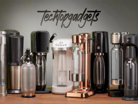 An array of sleek soda makers from TechnoGadgets, each showcasing a modern and sophisticated design, representing the best options for at-home carbonated drink enthusiasts.