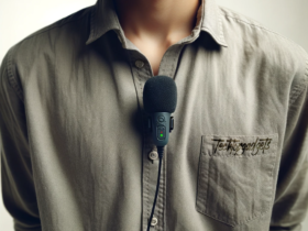 This tech-forward lavalier microphone, clipped to a shirt, demonstrates its ease of use and discreet profile, essential qualities for the best wireless lavalier microphone for creators.
