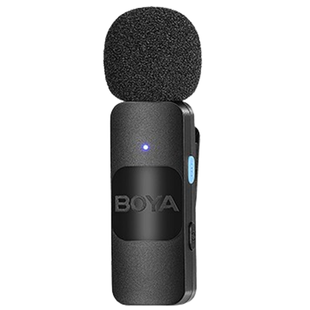 The BOYA wireless lavalier microphone, featuring a sleek black design, offers crystal-clear audio, making it one of the microphones for effortless sound recording.