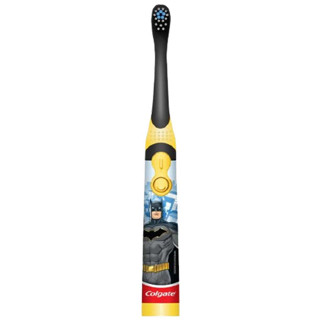 This Colgate Kids Battery Powered Toothbrush features fun designs that captivate children's interest, promoting dental hygiene as the electric toothbrush with its gentle yet effective cleaning.