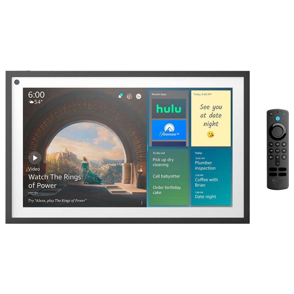 Echo Show 15 showcases family pictures and entertainment options, ideal as a digital photo frame for grandparents.