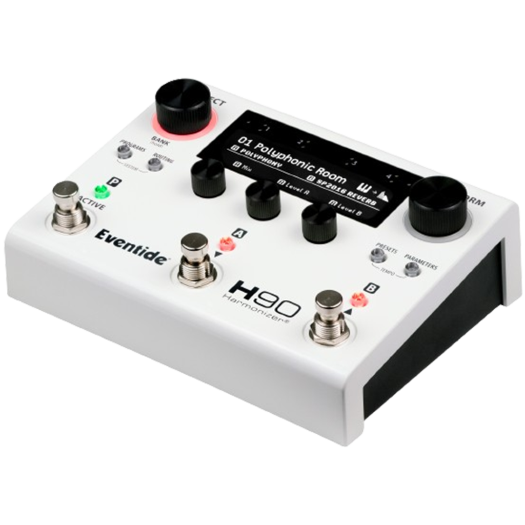 The Eventide H90 Harmonizer, shown in profile, combines a sleek design with complex algorithms for superior sound sculpting.
