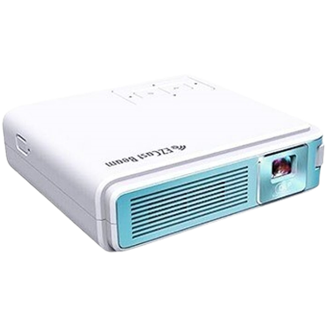 The EZCast J4A portable projector, showcasing its compact design and powerful projection for outdoor movie nights.