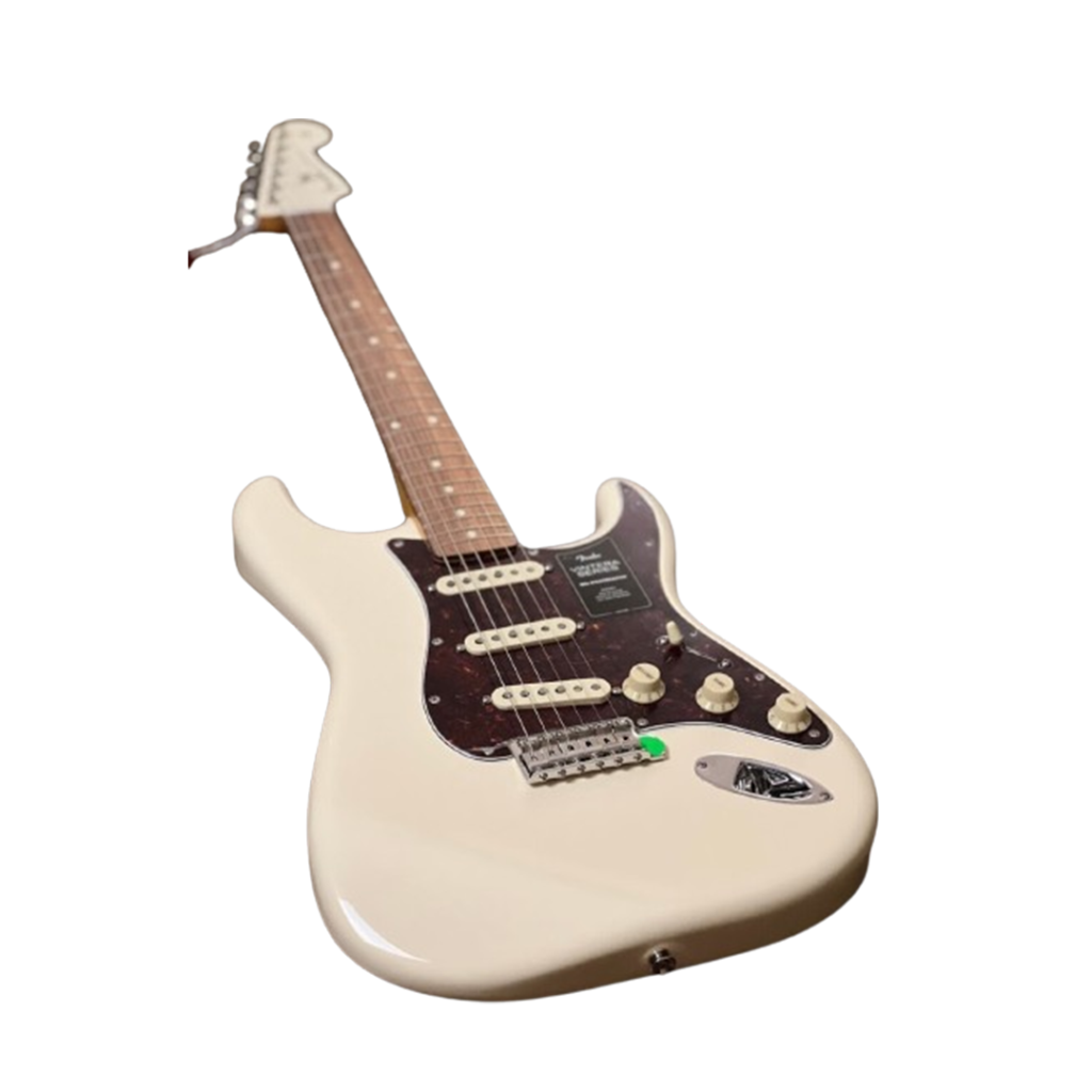 The Fender Vintera '60s Stratocaster in a vintage cream finish is a classic choice for enthusiasts seeking the electric guitars with an authentic retro vibe.