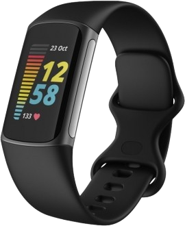 The Fitbit Charge 5 fitness trackers, shown in stylish slate, offers comprehensive health monitoring, making it the best cheap fitness trackers for wellness enthusiasts.