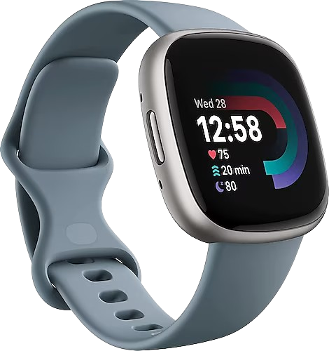 The Fitbit Versa 4 smartwatch in a deep navy blue, offering a fresh look and advanced features for those who value the best in Android smartwatches.