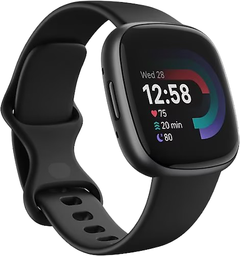 Showcasing the Fitbit Versa 4 smartwatch's minimalist black design, this timepiece is the go-to for Android users who appreciate the best in technology and style.