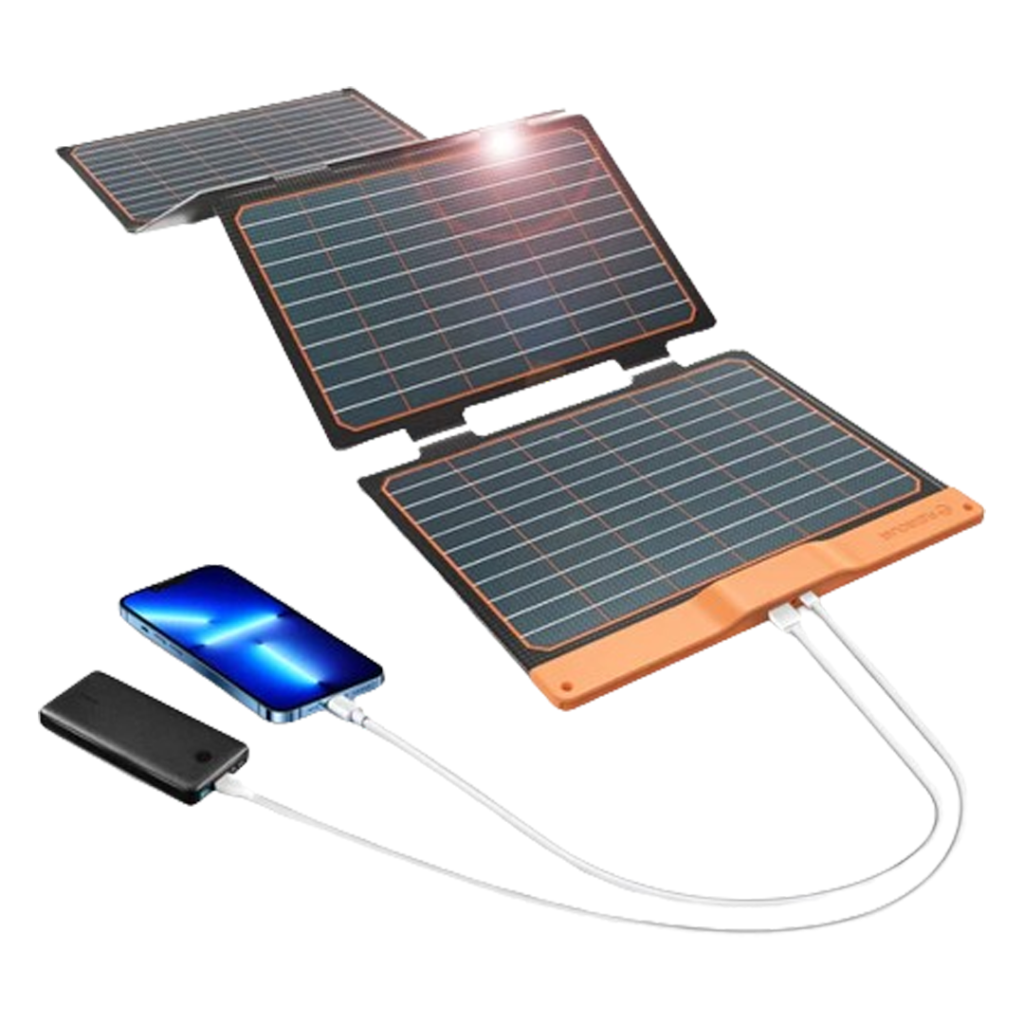 Compact FlexSolar 40W solar panel, perfect for on-the-go charging needs during camping trips.