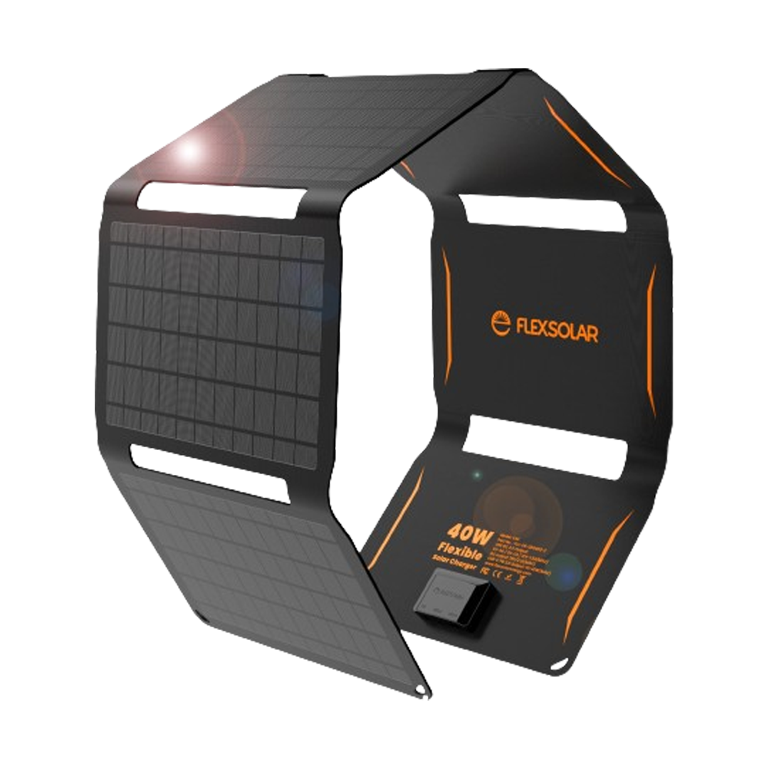 Lightweight and flexible FlexSolar 40W solar charger, enhancing the solar power bank experience with ease.