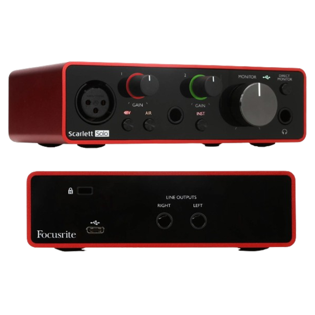 Renowned for its clarity and simplicity, the Focusrite Scarlett Solo 3rd Gen is a leading choice as the sound card.