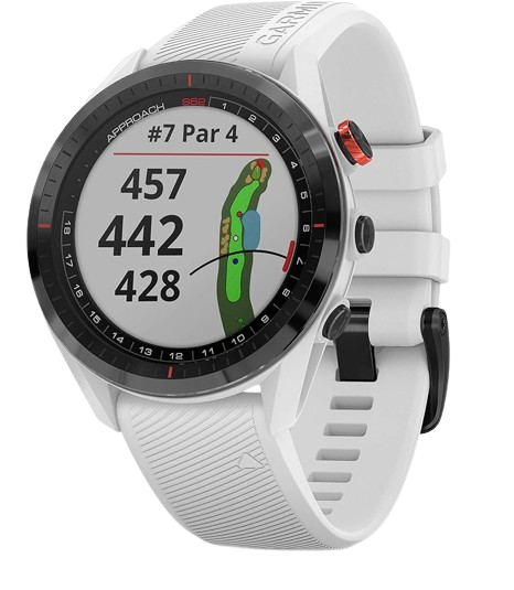 The white Garmin Approach S62 showcases its golfing features, positioning it as the best Garmin watch for golf enthusiasts with a flair for style.